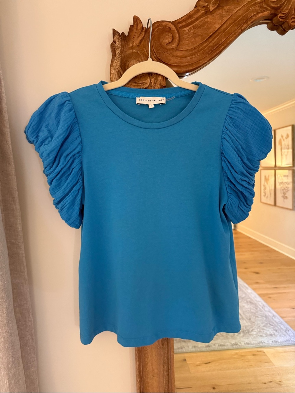 English Factory Teal Puff-Sleeve Top